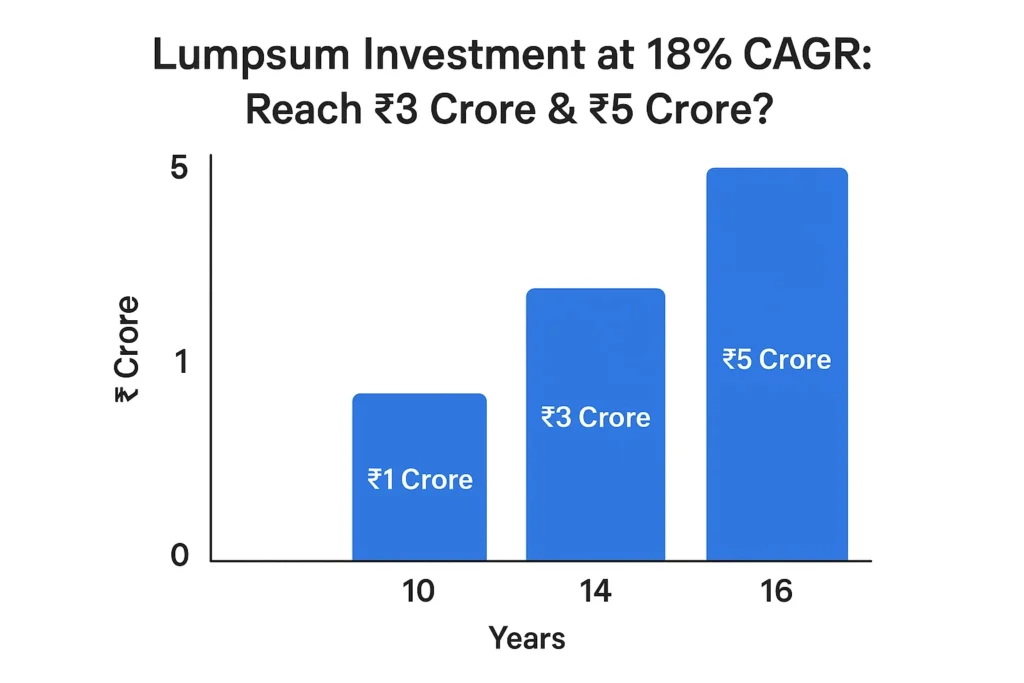 Lumpsum Investment at 18% CAGR: How Long to Reach ₹3 Crore & ₹5 Crore? 149 Lumpsum Investment at 18% CAGR: How Long to Reach ₹3 Crore & ₹5 Crore?