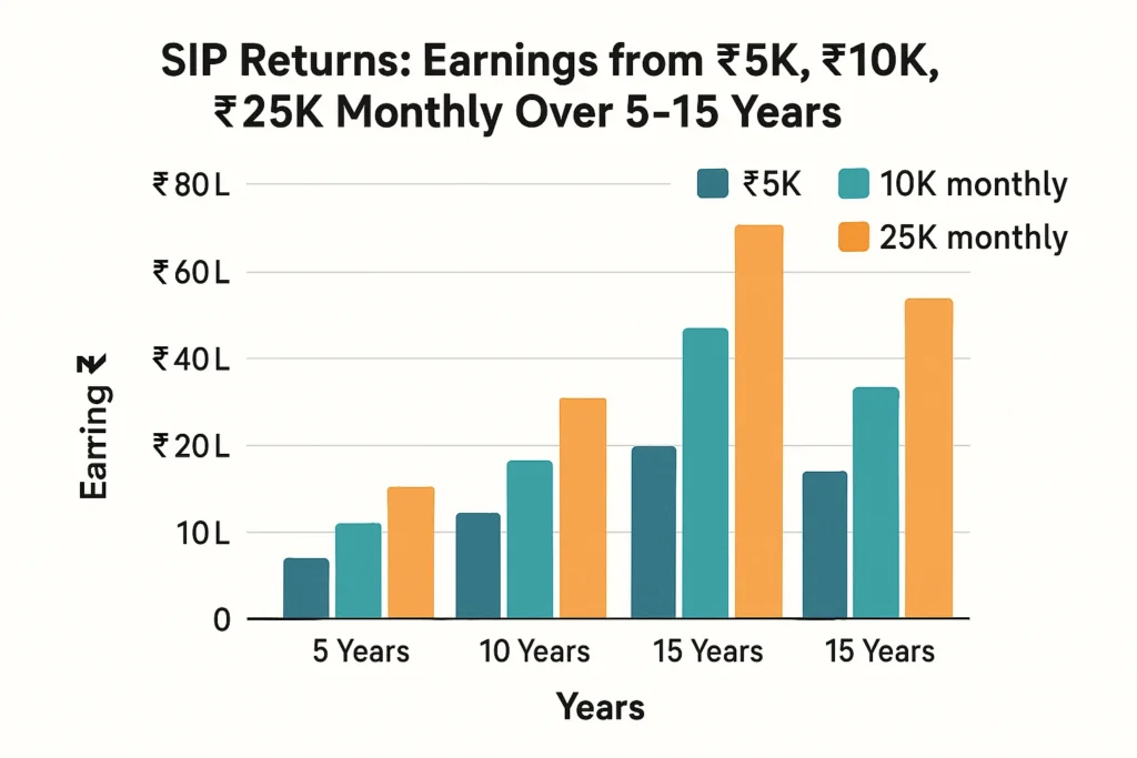 SIP Returns: ₹5K, ₹10K, ₹25K Monthly Grows in 5-15 Years 149 SIP Returns: ₹5K, ₹10K, ₹25K Monthly Grows in 5-15 Years