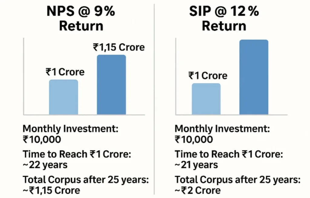 NPS vs SIP: Which Builds ₹1 Crore Faster? 148 NPS vs SIP: Which Builds ₹1 Crore Faster?