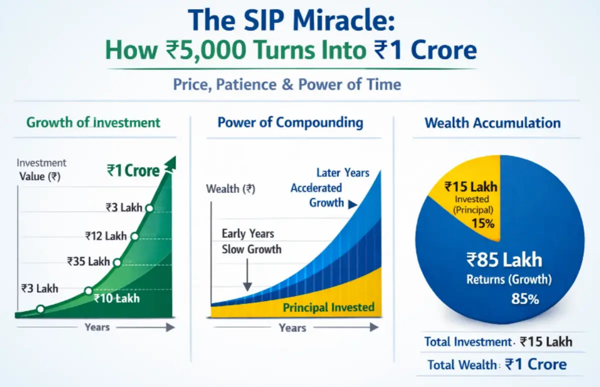 The SIP Miracle: How ₹5,000 Turns Into ₹1 Crore – Price, Patience & Power of Time