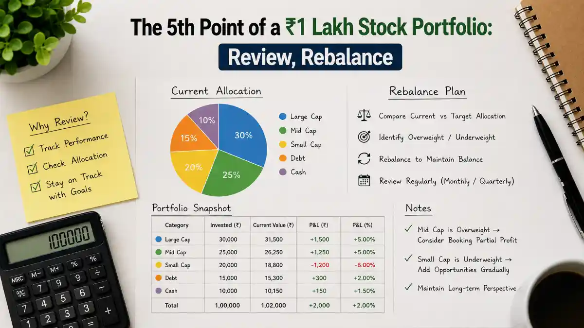 The 5th Point of a ₹1 Lakh Stock Portfolio: Review, Rebalance